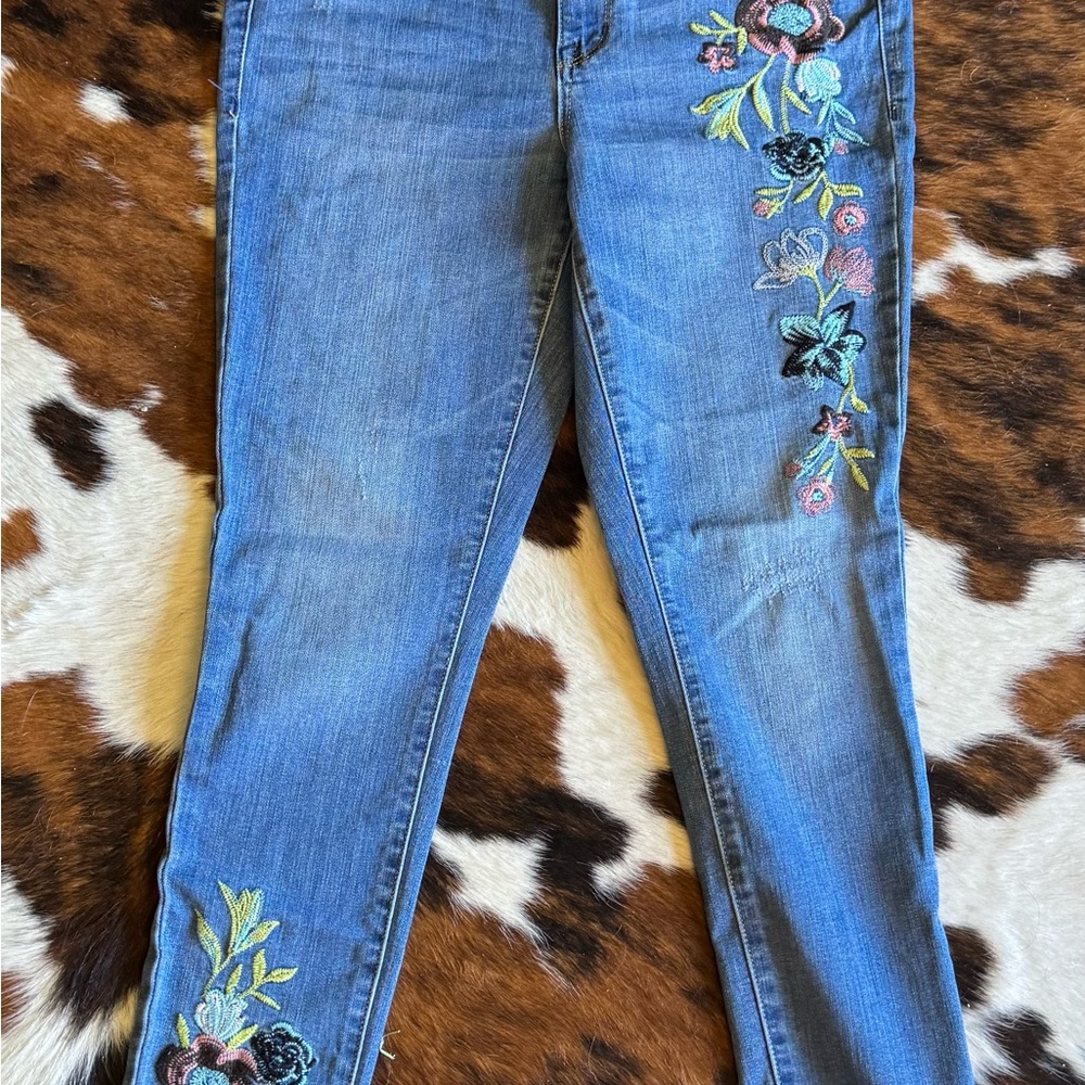 Seven 7 Vancouver Mid Rise Skinny Jeans Size 8 Embroidered Boho Hippie Denim - Picture 10 of 12